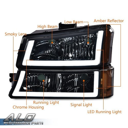 Solid Spare Fit For 2003-2006 Silverado Amber LED DRL Black Housing Headlight +Tail Lights