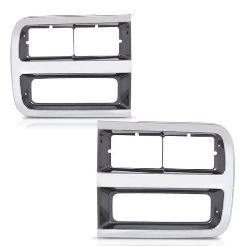 Solid Spare Fit For 1992-1995 Chevrolet G10 G20 G30 Silver Headlight Trim Bezel Left+Right