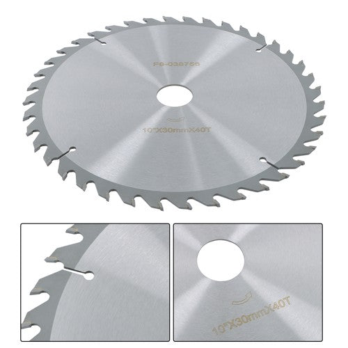 Solid Spare Heavy-Duty 10"×30mm×40T Carbide Saw Blade for Wood & Metal, Silver Finish