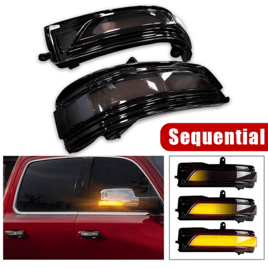 Solid Spare Rear Mirror LED Smoke Sequential Turn Signal Light For 2019-2022 Dodge Ram 1500