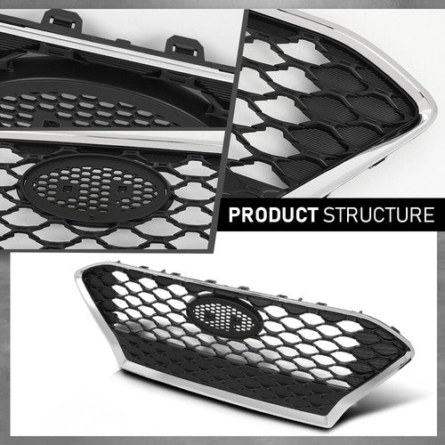 Solid Spare Front Bumper Upper Grille Grill Black Chrome Fit For 2018-2021 Hyundai Kona