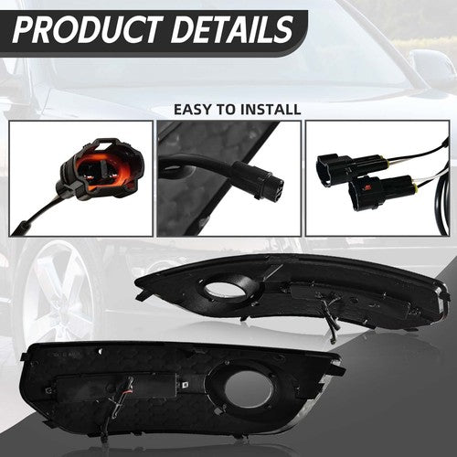 LED DRL Fog Lights Bezel Cover Lamp w/Wire harness switch For 2009-2012 Audi Q5