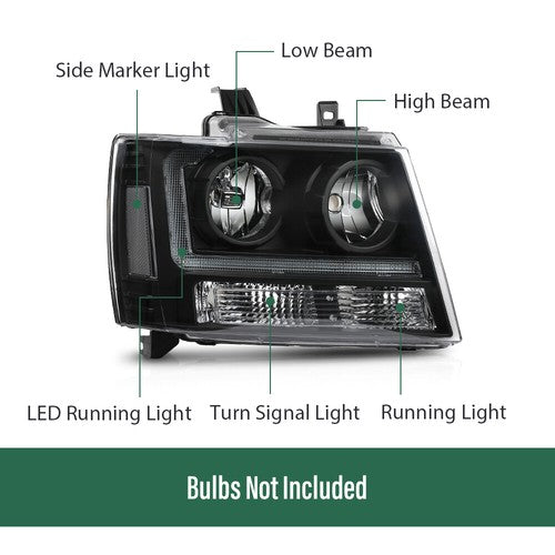 Solid Spare Smoke/Black LED DRL Headlights Fit For 07-14 Chevy Avalanche Tahoe Suburban