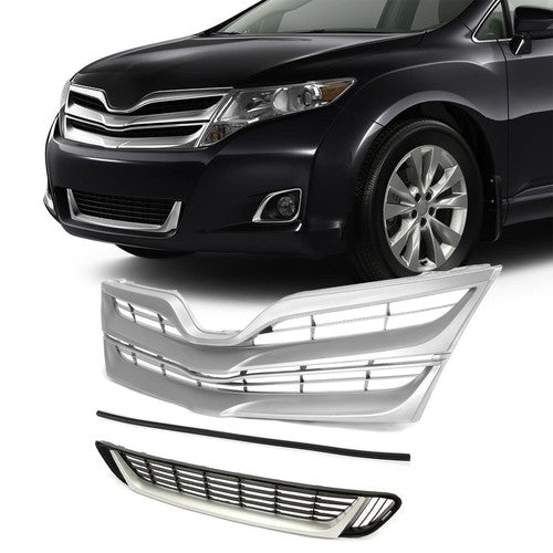 Solid Spare Upper & Lower Grille + Grille Molding For Toyota Venza 2013 2014 2015 2016