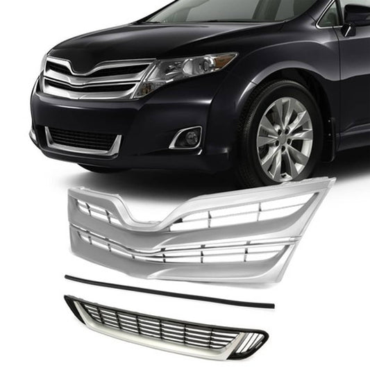 Solid Spare Upper & Lower Grille + Grille Molding For Toyota Venza 2013 2014 2015 2016