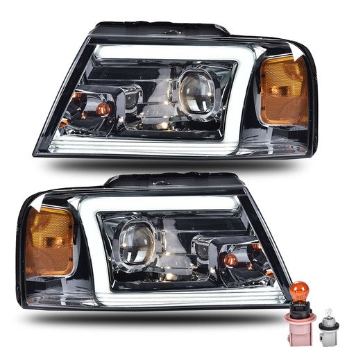 Solid Spare LED DRL Projector Headlight/lamps Chrome/Smoke Fit For 04-08 Ford F-150/Mark LT