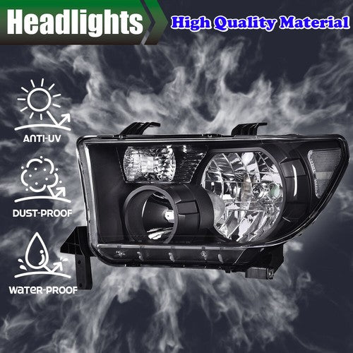 Solid Spare Clear Black Headlights Headlamps Pair Fit For 07-13 Toyota Tundra 08-17 Sequoia