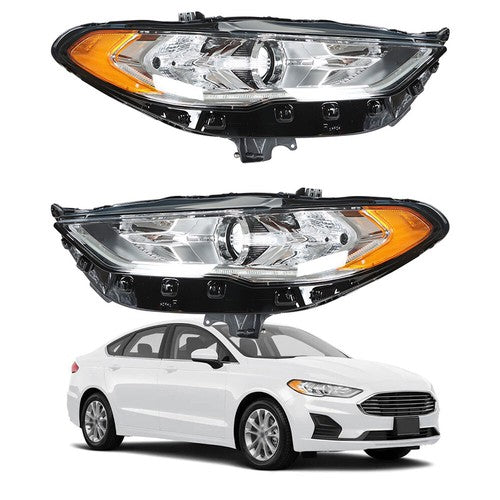 Solid Spare Headlight Fit For Ford Fusion 2017-2019 Headlamps Driver + Passenger Side Pair