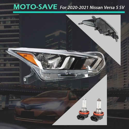 Solid Spare Headlight Halogen For Nissan Versa S SV 2020-2021 Headlamps Assembly RH Chrome