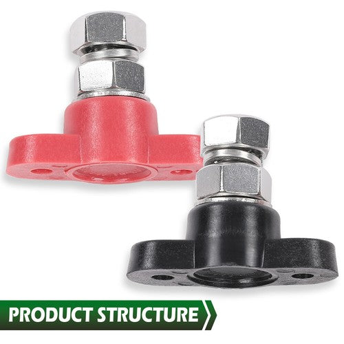 Solid Spare Red & Black Junction Block Power Post Set Insulated Terminal Stud 3/8"