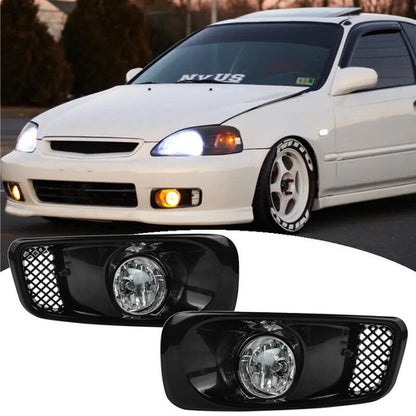 For 1999-2000 Honda Civic JDM Bumper Clear Halogen Lens Fog Lights Lamps Pair