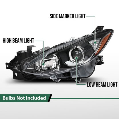 Solid Spare Halogen Projector Headlight Driver Left Side LH Fit For 14-16 Mazda 3 Sport