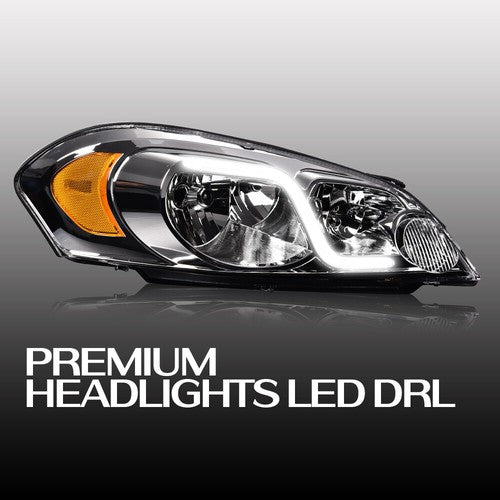 Solid Spare Clear/Chrome LED DRL Headlights Fit For 2006-13 Chevy Impala/06-07 Monte Carlo