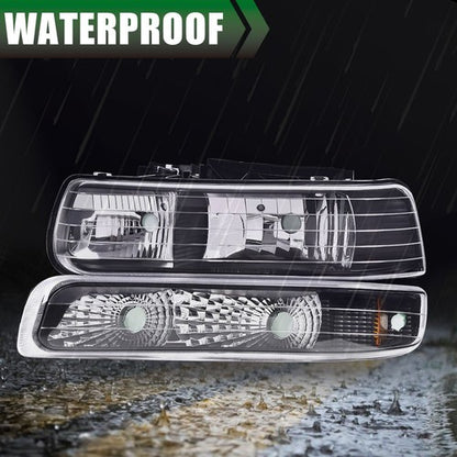 Solid Spare Fit For 99-02 Chevy Silverado/00-06 Suburban Black Clear Headlights + Fog Lights