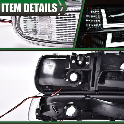 Solid Spare LED DRL Chrome Headlights+bumper Lamps Fit For 99-02 Chevy Silverado 00-06 Tahoe