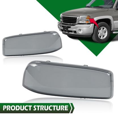 Solid Spare Fit For 1999-2007 GMC Sierra/Yukon Left+Right Headlight Replacement Lens Smoke