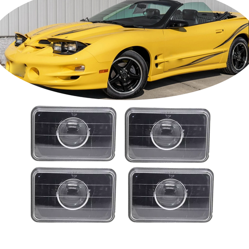 4 PCS 4x6" Clear Lens Chrome Black Headlight Fits For 1998-2002 Pontiac Firebird