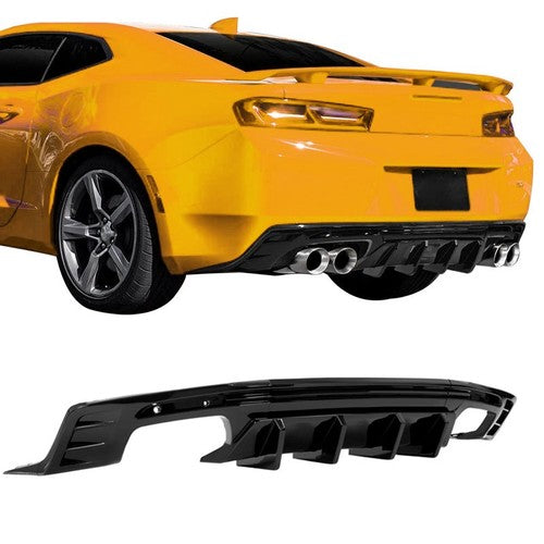 Solid Spare For 2016-24 Chevy Chevrolet Camaro Rear Bumper Diffuser Lip Spoiler Glossy Black