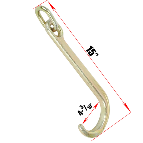 (2)15" Inch J Hook with Chain Link Tow Axle Strap Wrecker Clevis WLL G70 5400LBS