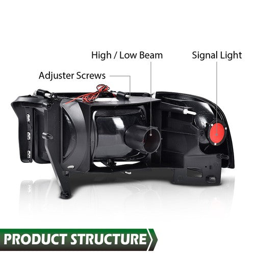 Solid Spare Amber Corner Black LED DRL Headlights Fit For 94-02 Dodge Ram 1500 2500 3500