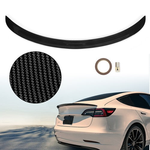 Solid Spare Rear Trunk Spoiler Wing For 2017-2023 2019 Tesla Model 3 Carbon Fiber Look