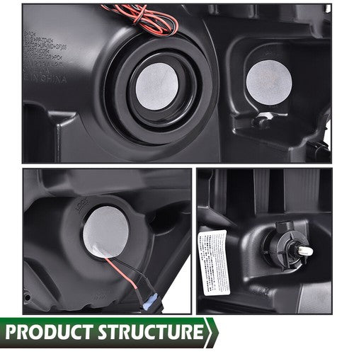 Solid Spare Fit For 2009-2014 Ford F-150 Headlights Black/Clear LED DRL Head Lamps Pair
