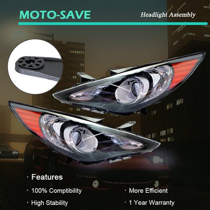 Solid Spare Black Headlights Headlamps Housing Right&Left Side For Hyundai Sonata 2011-2014