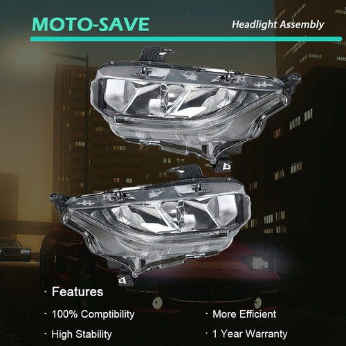 Solid Spare Headlight Fit For Honda Civic 2016-2020 Headlamps Driver + Passenger Side Pair