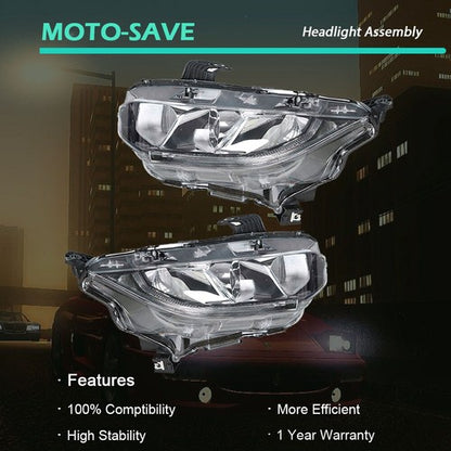 Solid Spare Headlight Fit For Honda Civic 2016-2020 Headlamps Driver + Passenger Side Pair