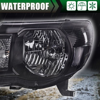 Solid Spare Black Headlights Fit For 05-11 Toyota Tacoma Signal Lamps Left+Right Pair