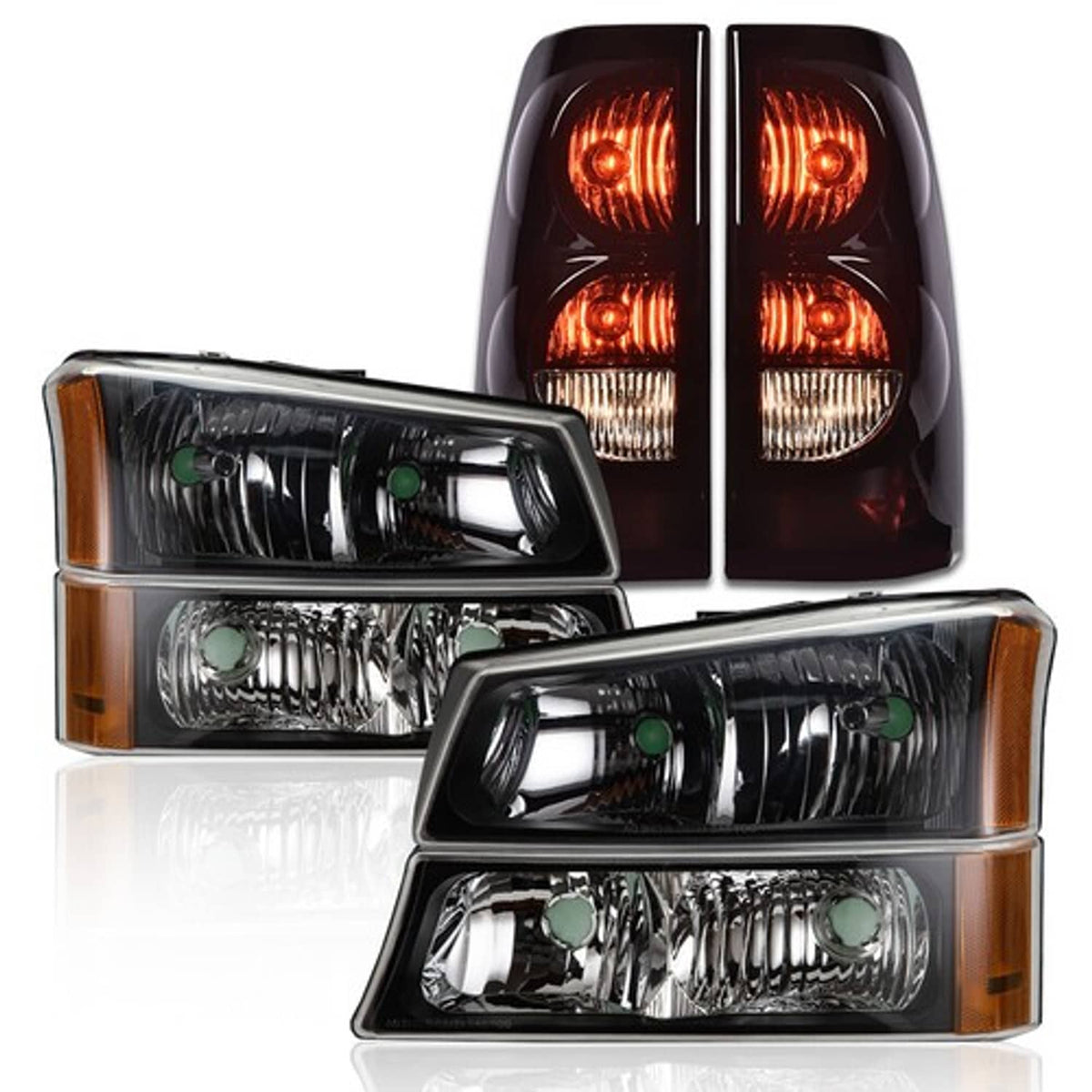 Solid Spare Fit For 2003-2006 Chevrolet Silverado 1500 Black Headlights+Smoke Tail Lights