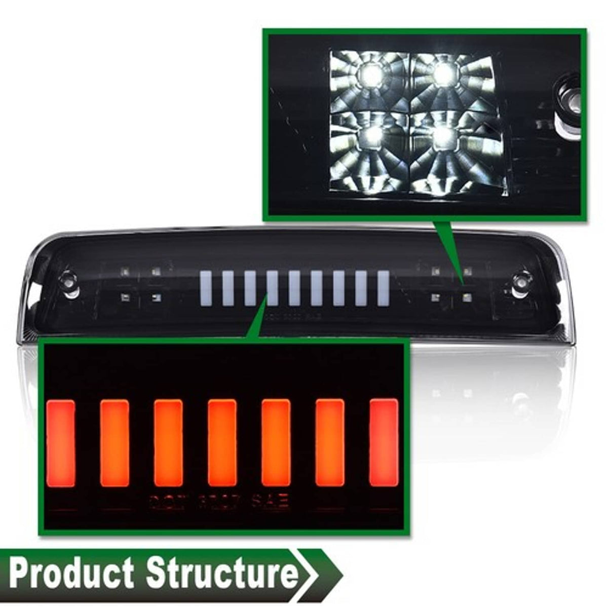 Solid Spare Smoke/Black LED 3rd Brake Tail Light Fit For 2009-2018 Dodge Ram 1500 2500 3500