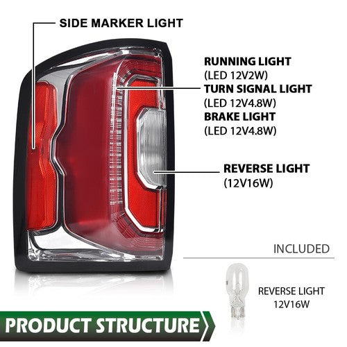 Solid Spare LED Rear Tail Lights Fit For 2016 2017 2018 GMC Sierra 1500 Tail Lamp Left&Right