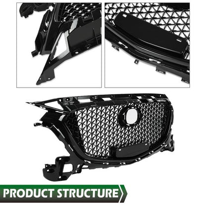 Solid Spare Front Bumper Upper Honeycomb Grille Grill Black Fit For 2017-2018 Mazda 3 Axela