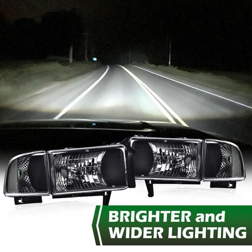 Solid Spare Clear Corner Black Headlights Assembly Fit For 94-02 Dodge Ram 1500 2500 3500
