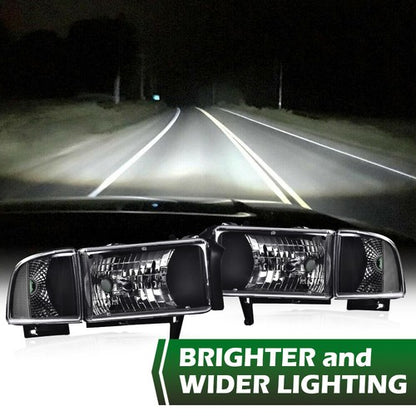 Solid Spare Clear Corner Black Headlights Assembly Fit For 94-02 Dodge Ram 1500 2500 3500