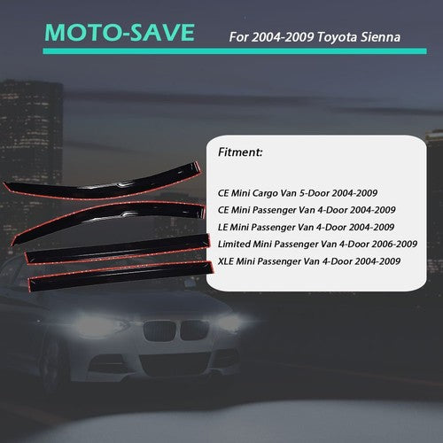 Solid Spare For 04/05/06/07/08/09 Toyota Sienna Acrylic Window Visors Rain Guard Shades
