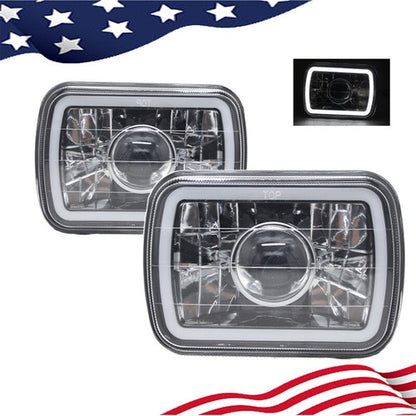 7" Inch 7X6 LED White CCFL Halo Diamond Cut Gray Lens Projector Headlights