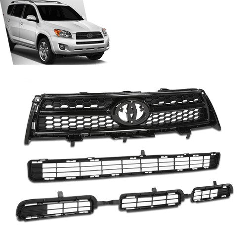 Solid Spare Fit For 2009-2012 Toyota RAV4 Base/Sport Front Bumper Upper Lower Grille Set