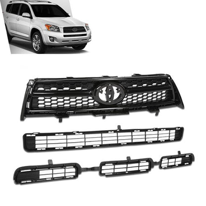 Solid Spare Fit For 2009-2012 Toyota RAV4 Base/Sport Front Bumper Upper Lower Grille Set