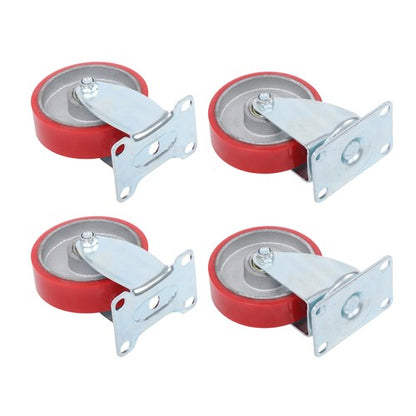 Solid Spare 4Pcs Swivel Caster Wheels 4 Inch Polyurethane Galvanized (Two Fixed & Universal)