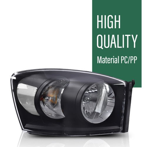 Solid Spare Fit For 06-09 Dodge Ram 1500 2500 3500 Headlights Headlamps Set Black/Clear
