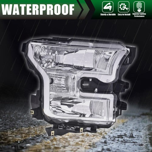 Solid Spare Fit For 15-17 Ford F-150 Chrome Housing Clear Corner Headlights Headlamps LH RH