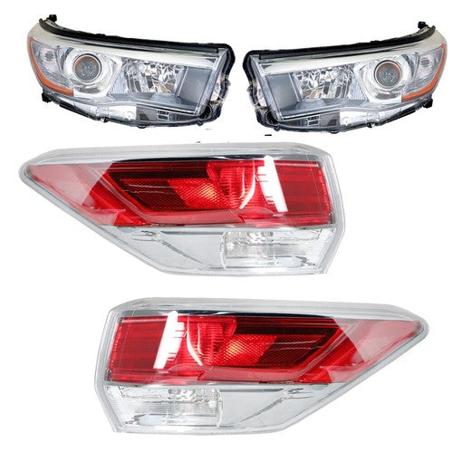 Solid Spare Driver&Passenger Halogen For 2014-2016 Toyota Highlander Tail Lights+Headlights