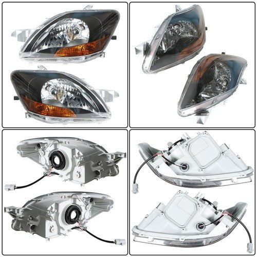 Solid Spare Headlights Headlamps Black Housing Left & Right Side For 2007-2012 Toyota Yaris