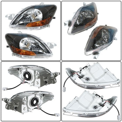 Solid Spare Headlights Headlamps Black Housing Left & Right Side For 2007-2012 Toyota Yaris