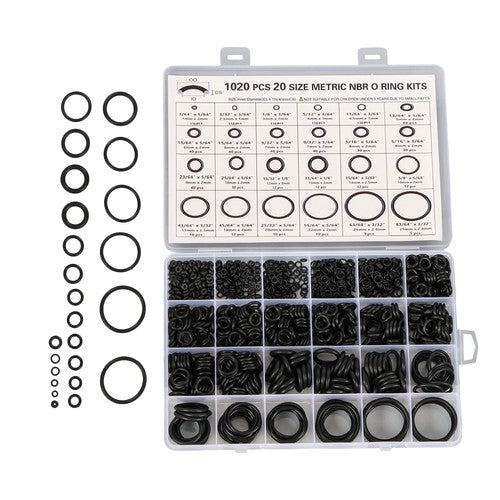 Solid Spare 1020 Pcs O-Ring Kit 20 Sizes Nitrile Rubber Assortment Set, Oil & Heat Resistant