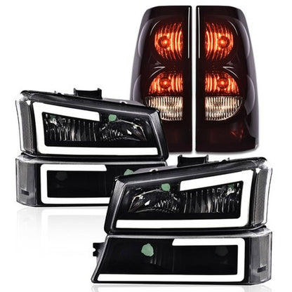 Solid Spare Fit For 2003-2006 Chevy Silverado 1500 LED DRL Headlights+Smoke Tail Lights