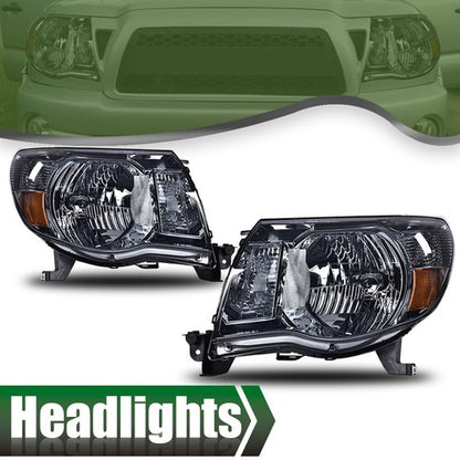 Solid Spare Smoke Lens Chrome Headlights Assembly Left+Right Fit For 2005-2011 Toyota Tacoma