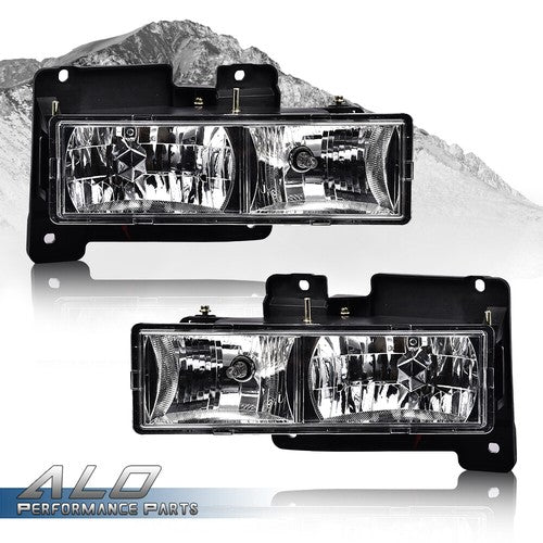 Solid Spare Fit For 88-98 Chevy GMC C10 C/K Truck Headlights Lamps Chrome W/Bulbs